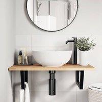 Berkfield Home Elegant Basin Shelf Wall Mounted Steel & Solid Wood Acacia in Brown