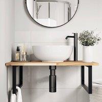 Berkfield Home Elegant Basin Shelf Wall Mounted Steel & Solid Wood Acacia in Brown
