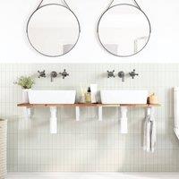 Berkfield Home Elegant Basin Shelf Wall Mounted Steel & Solid Wood Acacia in Brown