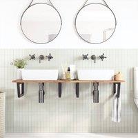 Berkfield Home Elegant Basin Shelf Wall Mounted Steel & Solid Wood Acacia in Brown