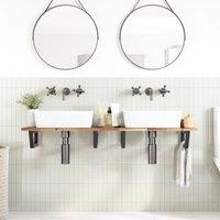 Berkfield Home Elegant Basin Shelf Wall Mounted Steel & Solid Wood Acacia in Brown
