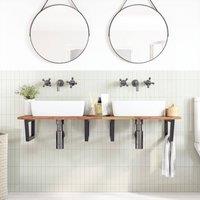 Berkfield Home Elegant Basin Shelf Wall Mounted Steel & Solid Wood Acacia in Brown