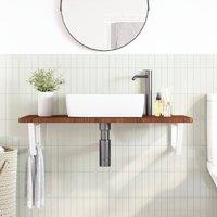 Berkfield Home Elegant Basin Shelf Wall Mounted Steel & Solid Wood Oak in Brown