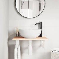 Berkfield Home Elegant Basin Shelf Wall Mounted Steel & Solid Wood Oak in Brown