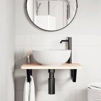 Berkfield Home Elegant Basin Shelf Wall Mounted Steel & Solid Wood Oak in Brown