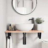 Berkfield Home Elegant Basin Shelf Wall Mounted Steel & Solid Wood Oak in Brown