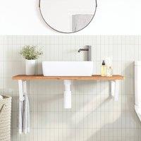 Berkfield Home Elegant Basin Shelf Wall Mounted Steel & Solid Wood Beech in Brown