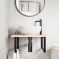 Berkfield Home Elegant Basin Shelf Wall Mounted Steel & Solid Wood Oak in Light Oak