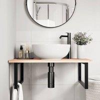 Berkfield Home Elegant Basin Shelf Wall Mounted Steel & Solid Wood Oak in Light Tan