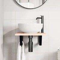 Berkfield Home Elegant Basin Shelf Wall Mounted Steel & Solid Wood Oak in Light Brown