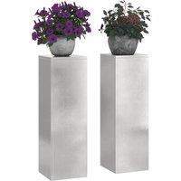 Berkfield Home Outdoor Plant Stands Pillar 2 pcs 24x24x75 cm Stainless Steel in Silver | Size: 24 x 24 x 75 cm
