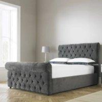 Stratus Interiors Valentino Chesterfield Sleigh Bed - Gas Lift Ottoman Storage Type in Grey | Size: Small Double