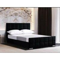 Stratus Interiors Malta Cubed Upholstered Plush Velvet - Gas Lift Ottoman Storage Type in Black | Size: Double