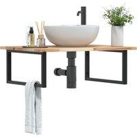 Berkfield Home Basin Shelf Wall Mounted Steel & Solid Wood Acacia in Brown