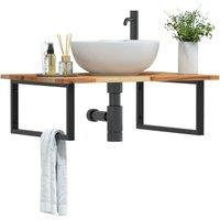 Berkfield Home Basin Shelf Wall Mounted Steel & Solid Wood Acacia in Brown