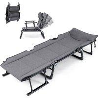 Gymax Folding Camping Cot Comfy Padded Adjustable Chaise Lounge Sleeper Bed in Grey