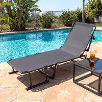 Gymax Folding Camping Bed with Mattress 3-in-1 Adjustable Lounger Sleeper in Grey
