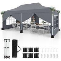 Gymax 3 M x 6 M Pop up Canopy Portable Instant Gazebo Tent With Windows in Grey