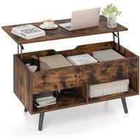 Gymax Lift Top Coffee Table Mid Century Accent Table With Shelves & Legs in Brown