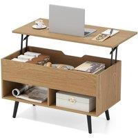 Gymax Lift Top Coffee Table Cocktail Table With Metal Legs & Shelves in Light Khaki