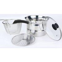 EONLION 4Pcs Non-Stick Chip Pan Set with Basket & Lid in Silver