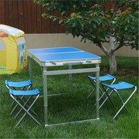 Nordara Portable Folding Camping Table 4 Chairs Outdoor Picnic BBQ Set in Blue