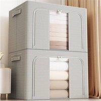 Nordara 2Pcs 66L Folding Storage Box Fabric Steel Frame Wardrobe Organizer in Grey
