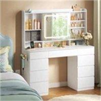 Nordara White Dressing Table with LED Lights Sliding Mirror | Size: 100 cm