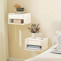 Nordara Bedside Tables Set of 2 Mounted with Drawer & Shelf, White | Size: 50 cm x 50 cm