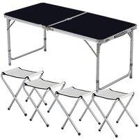 Nordara Black Foldable Picnic Table 4 Stool Set Portable Camping Outdoor