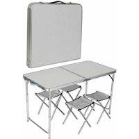 Nordara White Foldable Picnic Table 4 Stool Set Portable Camping Outdoor