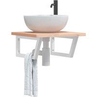 Berkfield Home Basin Shelf Wall Mounted Steel & Solid Wood Beech in Brown
