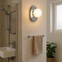 Eglo Castrovido Matte Glass & Steel Modern Bathroom Wall Light, Chrome in Silver