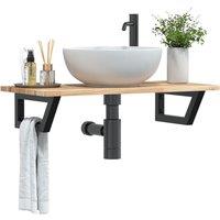 Berkfield Home Basin Shelf Wall Mounted Steel & Solid Wood Acacia in Brown