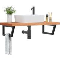 Berkfield Home Basin Shelf Wall Mounted Steel & Solid Wood Beech in Brown