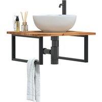 Berkfield Home Basin Shelf Wall Mounted Steel & Solid Wood Acacia in Brown