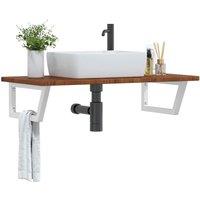 Berkfield Home Basin Shelf Wall Mounted Steel & Solid Wood Oak in Brown