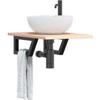 Berkfield Home Basin Shelf Wall Mounted Steel & Solid Wood Oak in Brown
