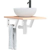Berkfield Home Basin Shelf Wall Mounted Steel & Solid Wood Oak in Brown