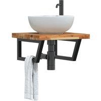 Berkfield Home Basin Shelf Wall Mounted Steel & Solid Wood Acacia in Brown
