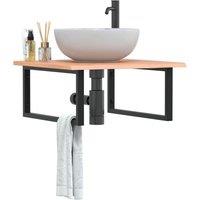 Berkfield Home Basin Shelf Wall Mounted Steel & Solid Wood Oak in Brown