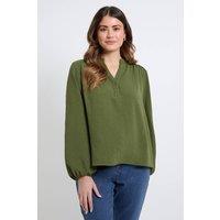 Wallis Women's Scallop Trim Gathered Raglan Top in Khaki | Size: 14
