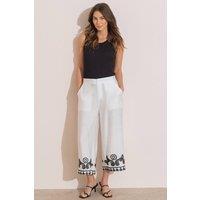 Klass. Women's Embroidered Wide Leg Cropped Trousers in White | Size: 18