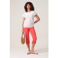 Klass. Women's Lace Trim Cropped Stretch Trousers in Coral | Size: 18