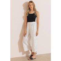 Klass. Women's Embroidered Cotton Wide Leg Cropped Trousers in White | Size: 16