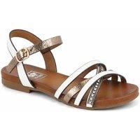 Down To Earth Women's Multi Strap Embellished Flat Sandals in Warm White | Size: 4