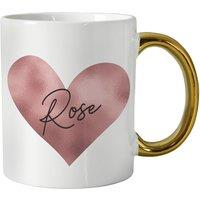 Personalised Memento Company Women's Personalised Heart Gold Handled Mug in White