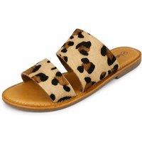 Leather Collection Women's Leather Double Strap Flat Slip On Sandals in Natural | Size: 6