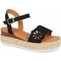 Savannah Women's Cut Out Strap Espadrille Wedge Sandals in True Black | Size: 4