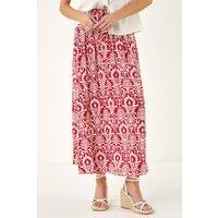 Roman Women's Tile Hem Print Stretch Skirt in Red | Size: 10